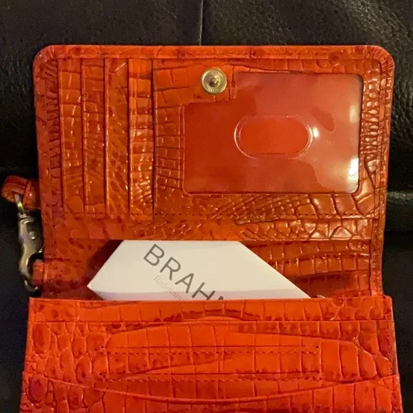 Brahmin Red-Orange Embossed Wallet/Wristlet. - Picture 4 of 14